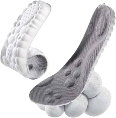 Palmilha Ortopédica 4D Alívio De Dores Nos Pés Para Tênis Sapatos Chuteiras Anti Impacto Absorção De Choque Massagem Conforto Esportiva Cor Cinza Com Branco Vários Tamanhos 35 ao 41 Unissex (37-38)