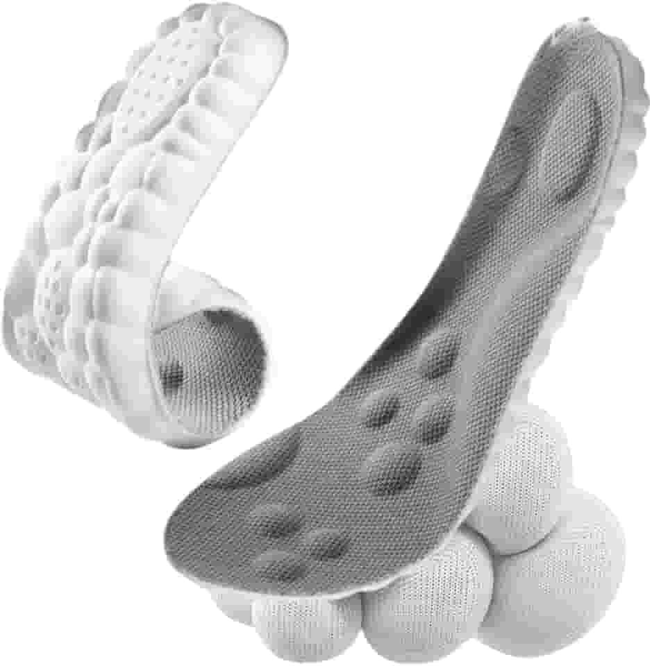 Palmilha Ortopédica 4D Alívio De Dores Nos Pés Para Tênis Sapatos Chuteiras Anti Impacto Absorção De Choque Massagem Conforto Esportiva Cor Cinza Com Branco Vários Tamanhos 35 ao 41 Unissex (37-38)