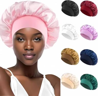 Touca de Cetim 30 Centímetros, Touca com Faixa Larga e Confortável, Cacheados, Lisos, Cabelos Sem Frizz