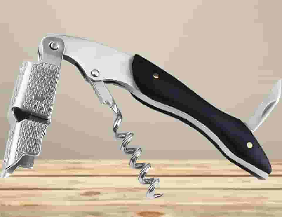 1 abridor de garrafas profissional 3 em 1 saca-rolhas de garçom preto com cortador de folha serrilhada alça ergonômica de aço inoxidável premium ideal para garçons