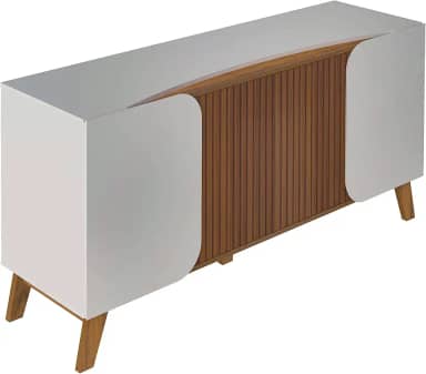 Buffet 4 portas 2 prateleiras detalhes curvos ELEGANCE cor Off White/Pinho Ripado - Artely