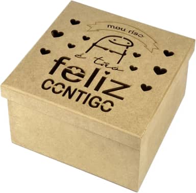 Caixa Em Mdf Bento Flork Meme Corte a Laser Presente Surpresa Dia Dos Namorados Coração Festa na Caixa 20cm x 20cm x 10cm (MEU RISO É TÃO FELIZ CONTIGO)