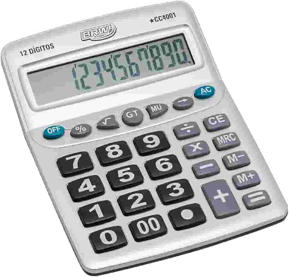 Calculadora Grande 12 Dígitos Prata, BRW