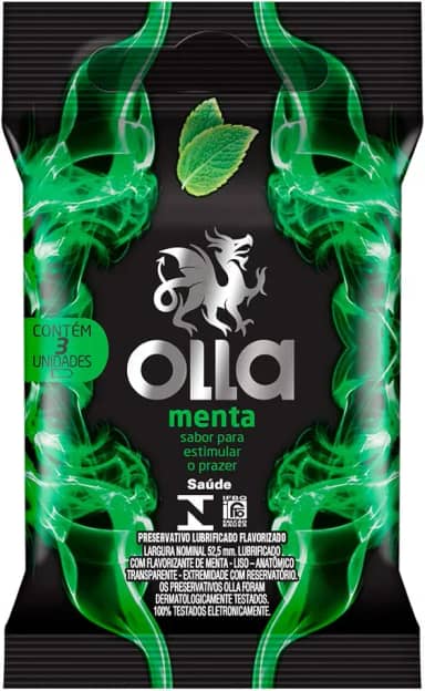 Olla Preservativo Camisinha Sabor Menta - 3 Unidades 3Un Pacote De 3