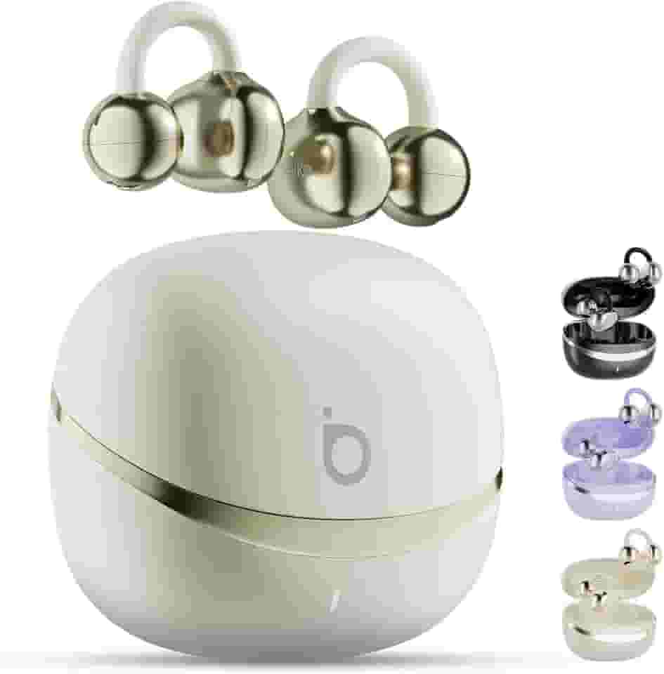 Basike Fone de Ouvido Bluetooth 5.4 Esportivo, Áudio Estéreo Hi-Fi, ENC para Chamadas, IPX4 à Prova d’Água, Compatível com Android e iOS, Clip-On e Design de Som Aberto – Bege Claro