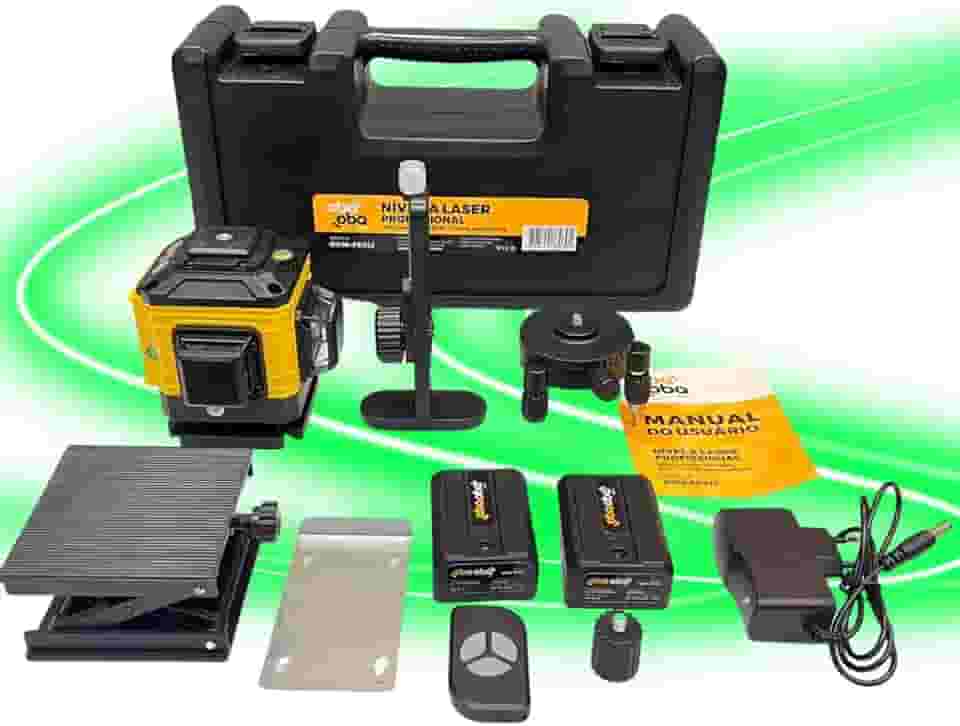 Kit Nível a Laser 3D 12 Linhas Profissional – Luz Verde | Auto Nivelamento | 2 Baterias Recarregáveis | Horizontal e Vertical | Acessórios Inclusos