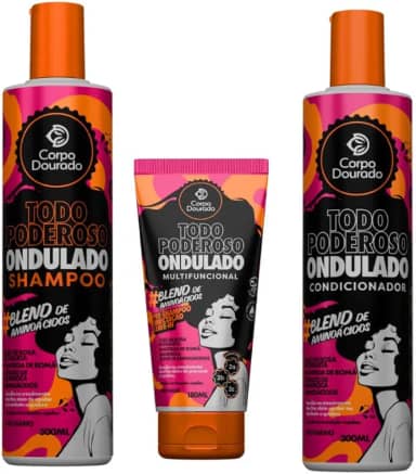 Kit Completo Todo Poderoso Ondulado - Shampoo, Condicionador e Multifuncional - Corpo Dourado - Limpeza, Hidratação e Definição para Cabelos Ondulados 2A a 2C