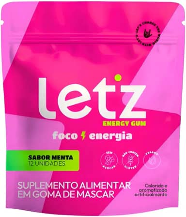 Chiclete Energético Letz Gum Pré Treino Cafeína Taurina Mint