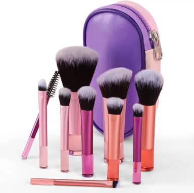 Kit 10 Pincéis De Maquiagem Com Estojo Para Viagem – Cerdas Macias,Travel Size, Necessaire inclusa, Mini Pincéis Para Base, Blush, Pó, Sombras e Corretivo, Portátil e Multifuncional