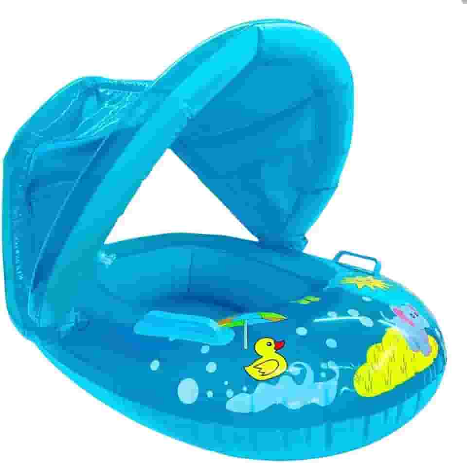 Boia Bote Inflável para Bebê com Cobertura Solar, Assento com Encaixe para Pernas