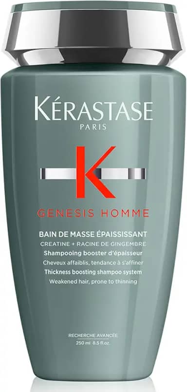 Kérastase Shampoo Genesis Homme Bain de Masse Épaississant, Cabelos com queda, Prevenção da queda, Creatina, Raiz de gengibre, 250 ml