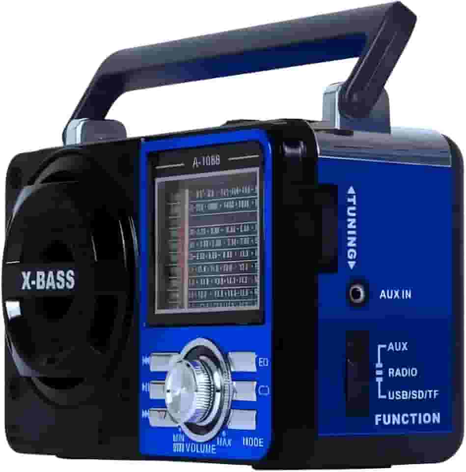 Rádio AM FM Retrô Vintage Portátil Com Bluetooth Cartão SD TF Auxiliar Recarregável Bivolt 110v 220v AD-1088 Antigo a Pilha e Tomada com Lanterna Univerza (Azul)