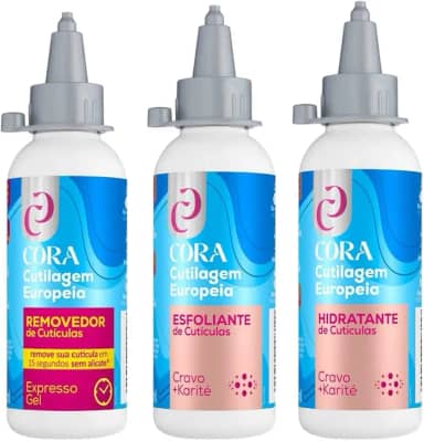 Kit King Cutilagem Europeia Cora Removedor de Cutículas em Gel Esfoliante Hidratante 100ml