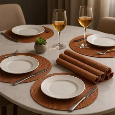 Kit 6 Peças Jogo Americano Redondo, 38cm, Decorativo para Mesa, Cozinha e Jantar Para Mesa Posta Elegante, Souplast, Café da Manhã e Lanches (BROWNIE MODERNO)