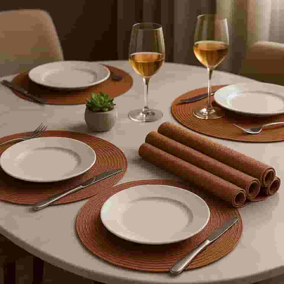 Kit 6 Peças Jogo Americano Redondo, 38cm, Decorativo para Mesa, Cozinha e Jantar Para Mesa Posta Elegante, Souplast, Café da Manhã e Lanches (BROWNIE MODERNO)