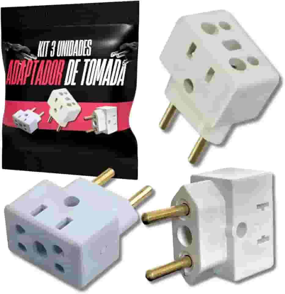 Adaptador de Tomada 20A 10A Kit 3 Adaptadores Plug Benjamin Para Eletrodomésticos Maquina Secador de Cabelo Fritadeira Airfryer Bivolt 110V 220V Compatível com Padrão Antigo e Novo Bob