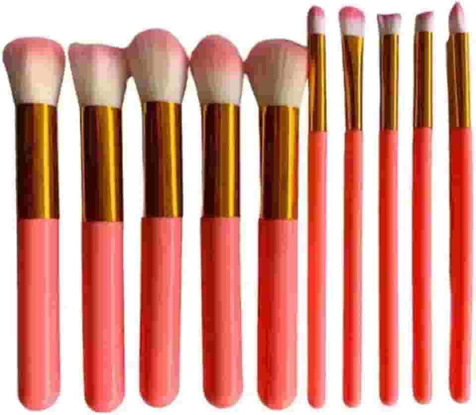 Kit 10 Pinceis/Pincel Para Maquiagem Profissional, Para Esfumar Contorno Kabuki- QH Shopp (Laranja, 0)