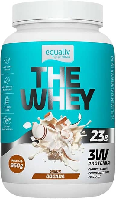 Equaliv The Whey 960g – Whey Protein Concentrado, Isolado e Hidrolisado para Ganho de Massa e Recuperação Muscular – Sabor Cocada, Adoçado Naturalmente