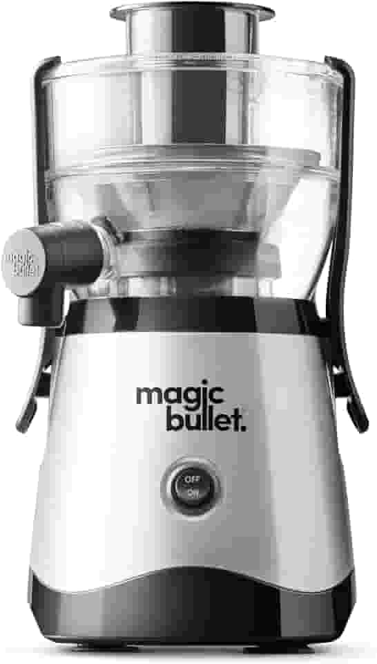 Magic Bullet Mini juicer, bancada de economia de espaço, canal de alimentação de 2 polegadas para frutas e legumes, 400 W, design compacto, preto/prata, MBJ10100