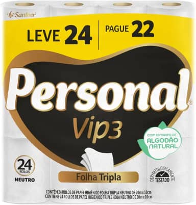 Personal Papel Higiênico Vip Folha Tripla, 24 Rolos De 20M