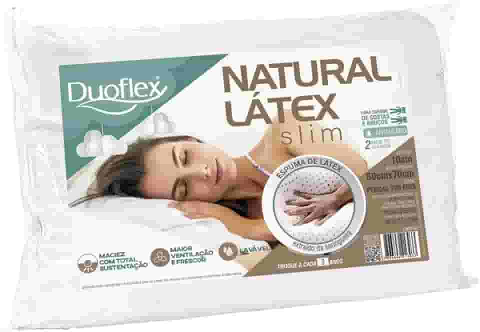 Travesseiro Duoflex Natural Látex Slim 10 cm, Branco, para fronha 50 x 70 cm