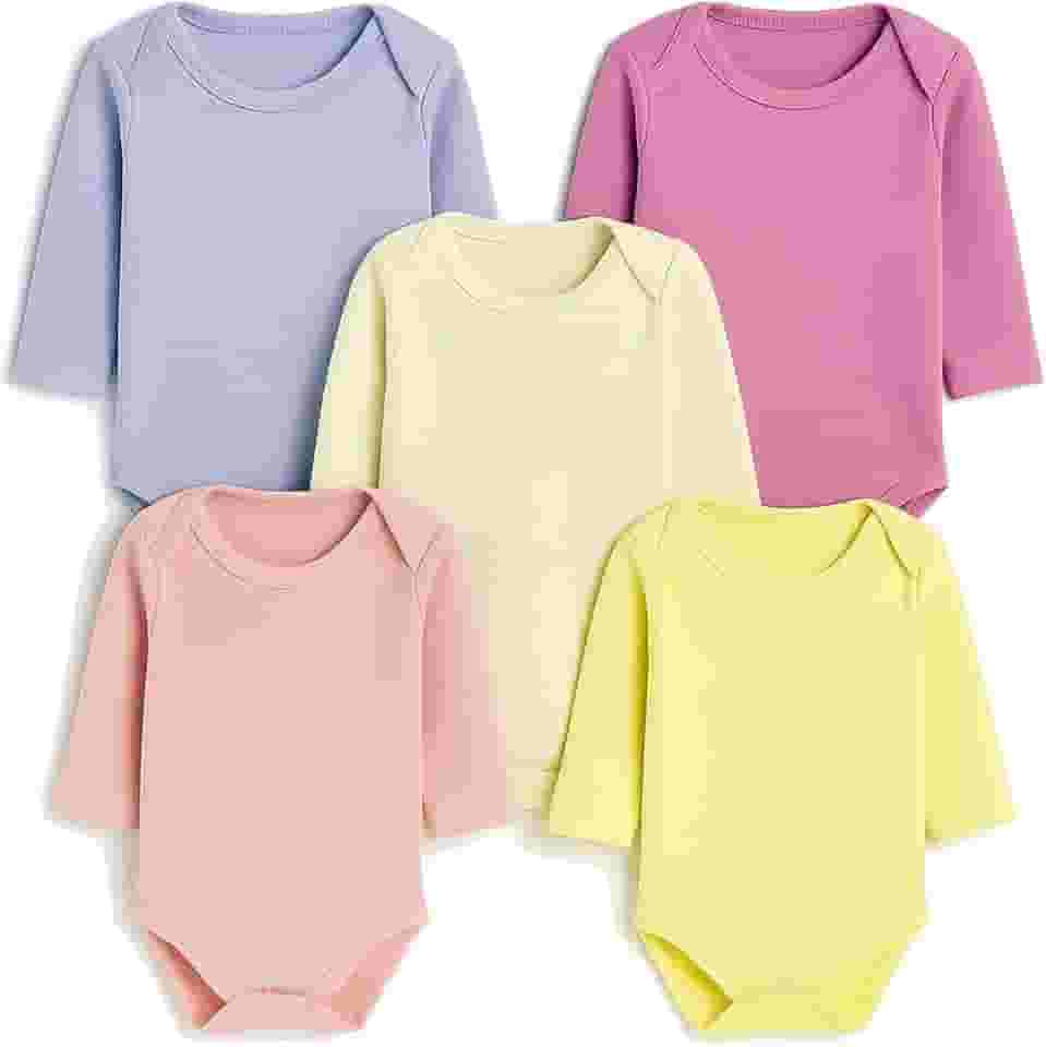 Body Bebê Kit 5 Peças Manga Longa Liso Feminino