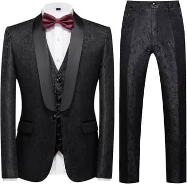 Conjunto de terno masculino slim fit de smoking de 3 peças para formatura festa de casamento Paisley jaqueta colete calça roupa de baile