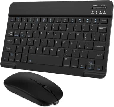 Combo de teclado e mouse Bluetooth ultrafino, portátil, recarregável, teclado sem fio para tablet Android, celular, smartphone, iPhone, iPad mini, Pro Air 10.2 10.9 11 12.9 33.0 cm (preto)
