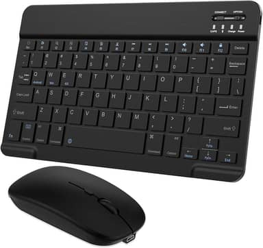 Combo de teclado e mouse Bluetooth ultrafino, portátil, recarregável, teclado sem fio para tablet Android, celular, smartphone, iPhone, iPad mini, Pro Air 10.2 10.9 11 12.9 33.0 cm (preto)