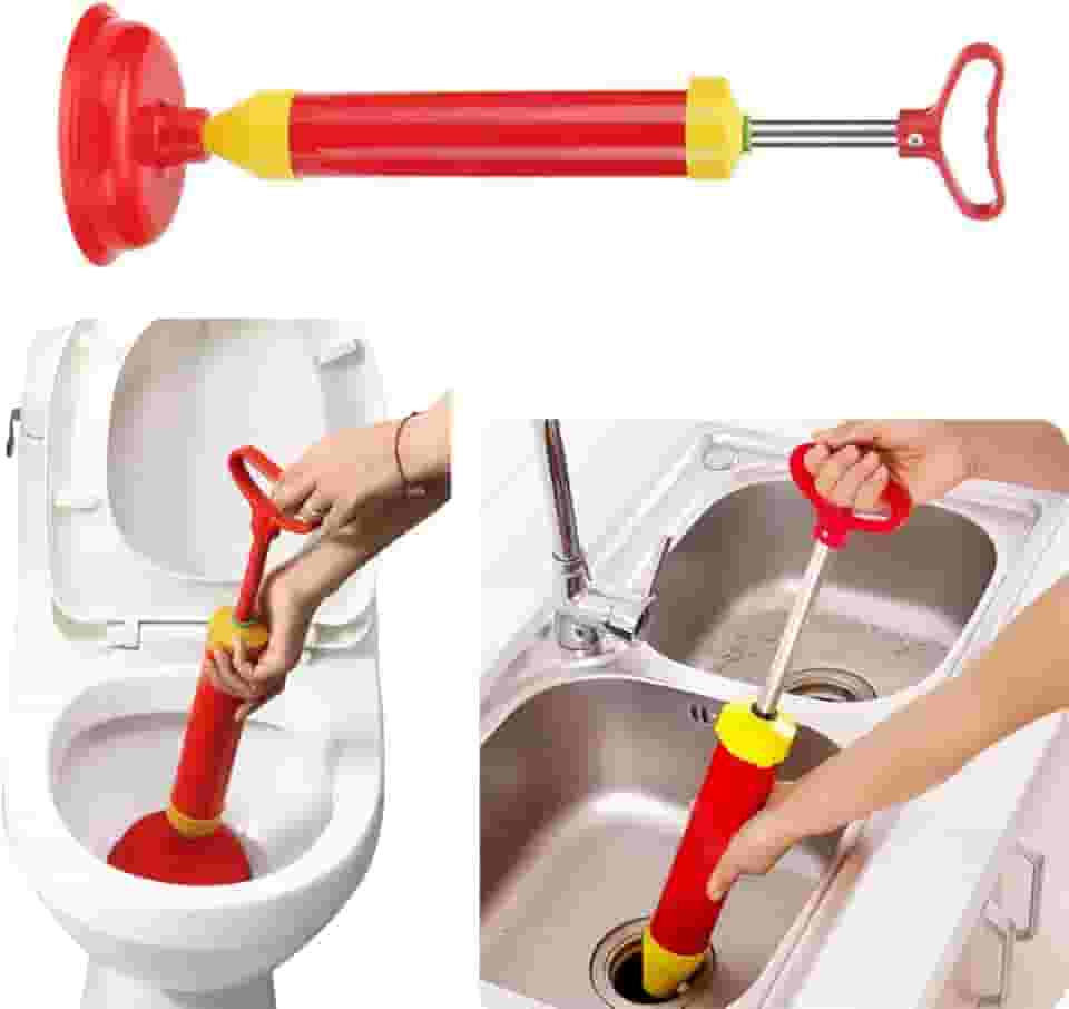 Desentupidor de Vaso Sanitário com Bomba Manual de Alta Pressão – Remove Entupimentos em Pias, Ralos, Canos e Vasos – Ventosa de Silicone Resistente e Haste de Metal Durável
