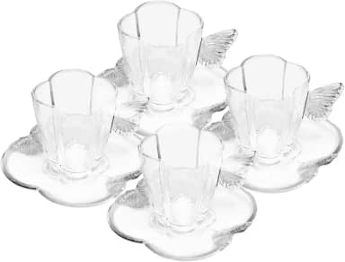 WOLFF - Conjunto 4 Xícaras de Café de Vidro com Pires Butterfly 80ml