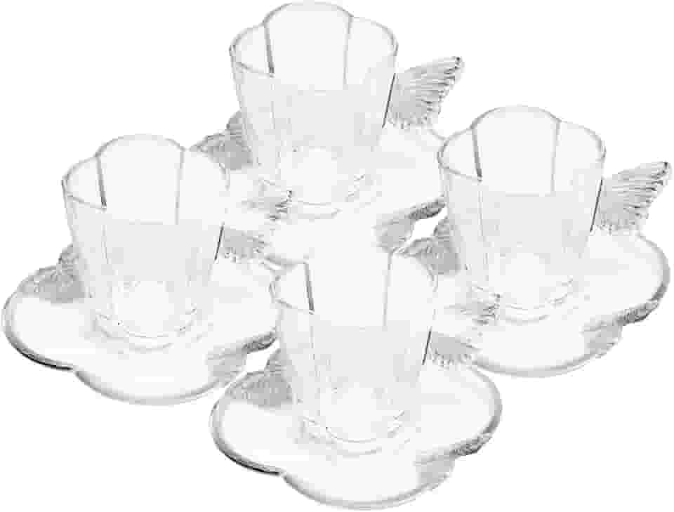 WOLFF - Conjunto 4 Xícaras de Café de Vidro com Pires Butterfly 80ml