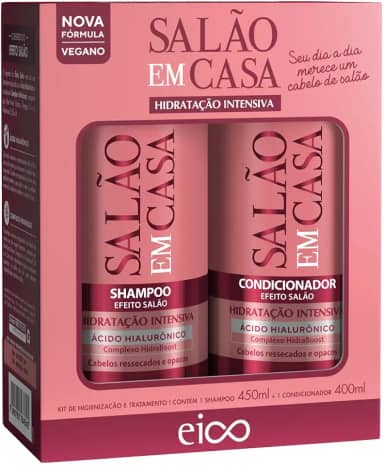 Shampoo Sem Sal + Condicionador Leave-in 450ml Salão Em Casa Hidratação Intensiva Antifrizz Ácido Hialurônico Creme Capilar Vegano Aloe Vera Biotina Vitamina E