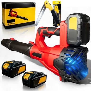 Soprador de Folhas Elétrico 21V com 2 Baterias Recarregáveis 10000mAh e 7500mAhCom Serrote Dobrável 7 Polegadas 6 Velocidades Jardim Limpeza Poda Acampamento