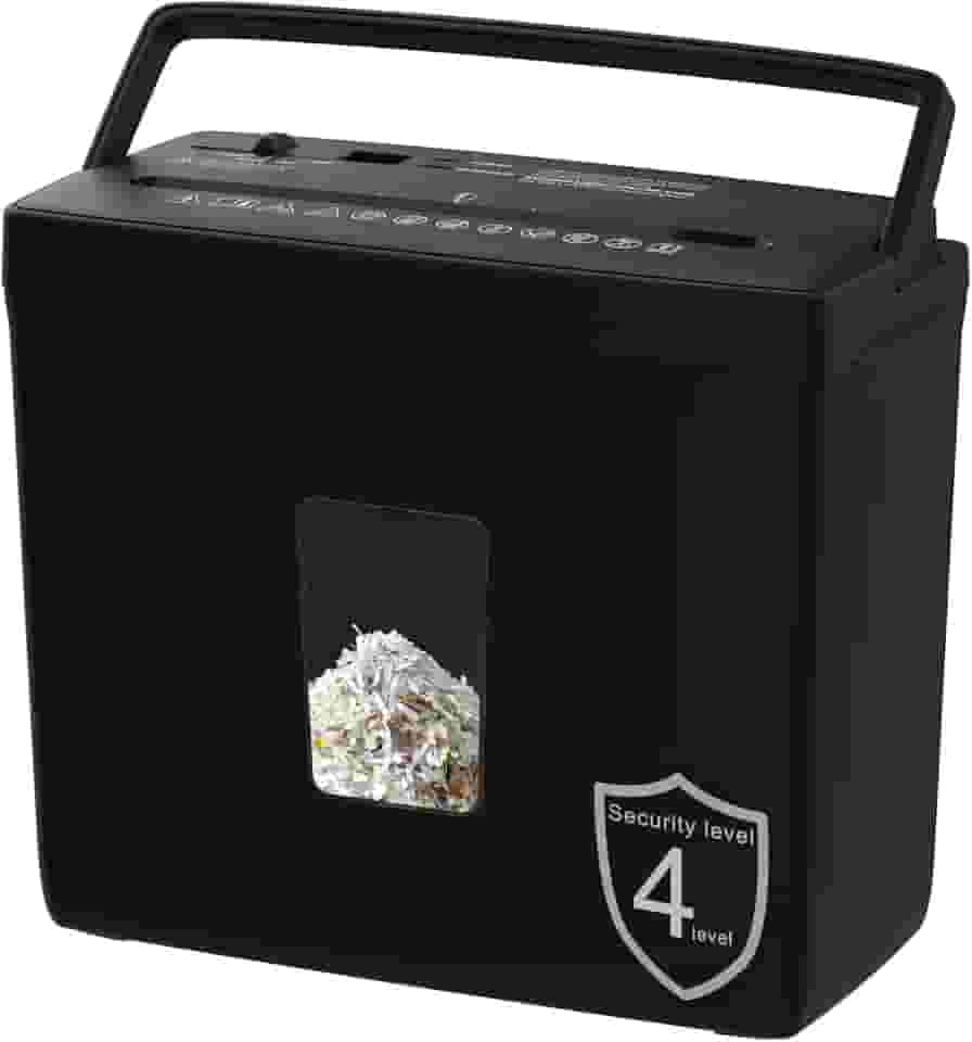 Triturador de papel para uso doméstico, triturador de papel de corte transversal pequeno de 5 folhas, nível de segurança P-4 com cesta de 2,38 galões, design de 4 modos - durável e rápido e à