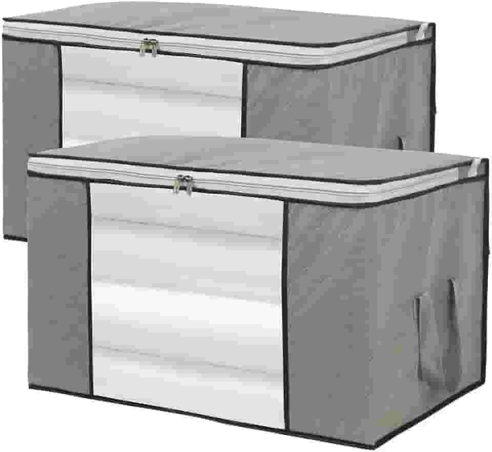 Kit com 2 Bolsas Organizadoras Grandes Roupas de Cama, Sapatos e Brinquedos 60x40x35 Dobrável, Flexível, Multiuso, Fechamento com Zíper, Alças Laterais, Visor Transparente (2)