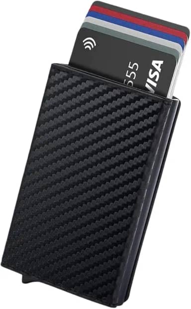 Carteira Inteligente em Couro Slim com RFID - Porta Cartão com Pop Up Automático Anti-Roubo