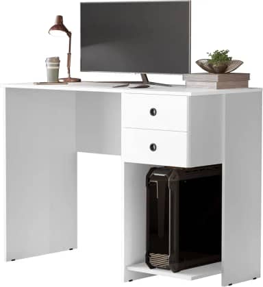 Escrivaninha Mesa de Computador com 2 Gavetas e Suporte para CPU/Gabinete - Ideal para Estudo Trabalho e Escritório (Branco)
