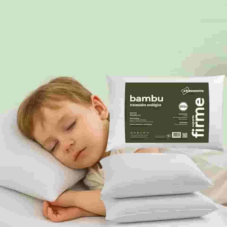 Travesseiro Infantil Antialérgico e Antiácaros Firme Fibra de Bambu 30x45cm Fibra de Poliéster Siliconada, Branco Lavavel á Maquina Crianças de 2 á 8 anos
