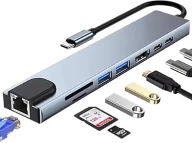Hub USB-C 8 em 1 Multifuncional – HDMI 4K, Ethernet RJ45, USB 3.0, Leitor SD/TF, PD 100W – Compatível com MacBook, Windows, iPad Pro e Samsung DeX