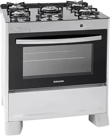 SUGGAR FOGÃO NEO GLASS PRATA MESA DE VIDRO 5 BOCAS TREMPE 6 APOIOS ACENDIMENTO AUTOMÁTICO FGVNG510PRIX