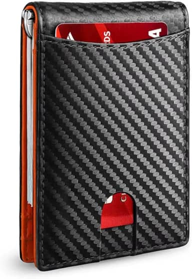 Carteira Slim Masculina Bloqueio RFID – Alumínio e Fibra de Carbono, Porta Cartões Minimalista, Compacta, Anti Clonagem, com Clipe de Dinheiro – Até 15 Cartões