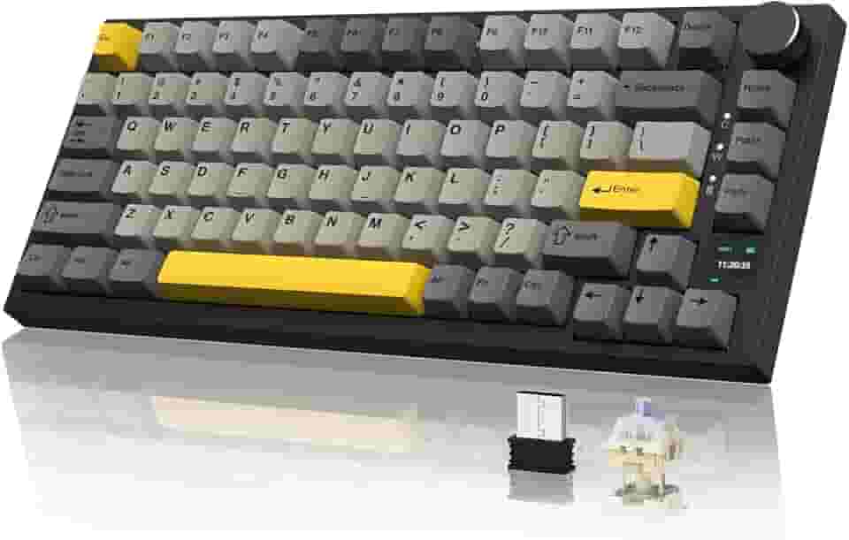 ATTACK SHARK ajazz AK820 Pro Teclado Mecânico Sem Fio TFT Display & Botão Hot Swappable Bluetooth 5.1/2.4G hz/Tipo-C Junta-Montado RGB Backlit Teclado Personalizado para PC/Win (Preto/Presente Switch)