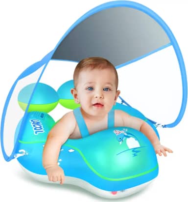 LAYCOL Baby Swimming Pool Float with Removable UPF 50+ UV Sun Protection Canopy,Toddler Inflatable Pool Float for Age of 3-36 Months,Swimming Trainer