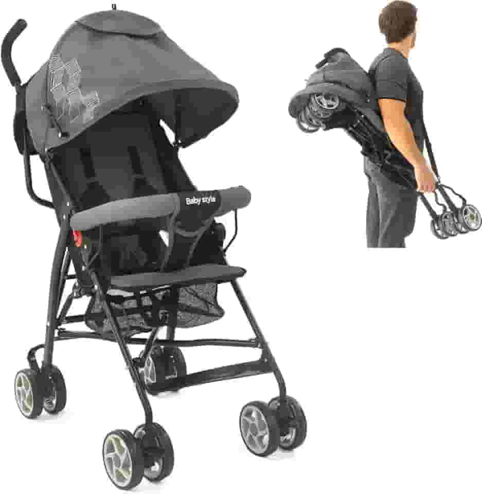 Carrinho de Bebê Guarda Chuva Passeio Leve Infantil Compacto Viagens Dobrável Cinto 5 Pontos Avião Até 15Kg Resistente Umbrella Fecha Fácil Portátil Baby Style Cinza