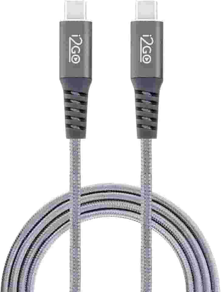 Cabo USB-C + USB-C I2GO 2m 3A Nylon Trançado Chumbo - I2GO PRO
