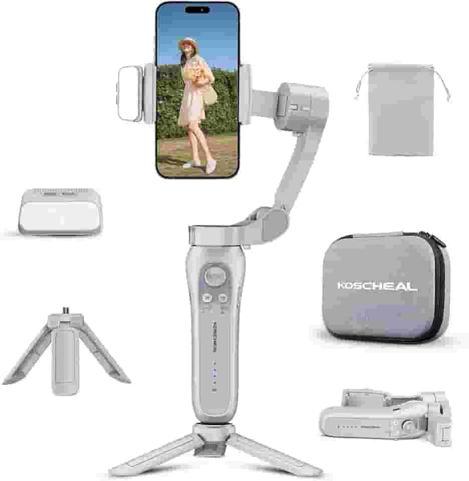 KOSCHEAL Estabilizador Celular - Gimbal para Celular 3 Eixos Portátil e Dobrável com Rotação 360°, Ideal para Vlogs, YouTube, TikTok e Transmissões ao Vivo para Android e iOS