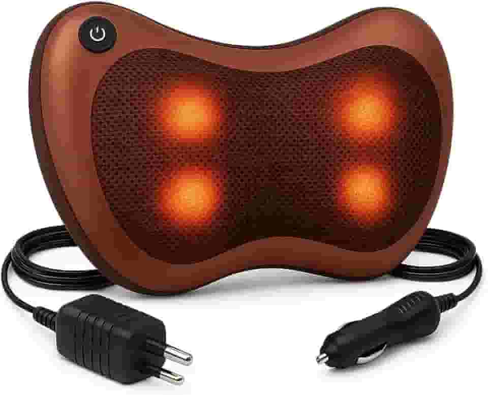Almofada Massageadora Shiatsu com Cromoterapia – Elétrica com Aquecimento, 2 Motores, Sensor de Calor e 4 Pontos de Massagem, Ideal para Pescoço, Costas, Pernas e Pés – Bivolt e Veicular - Premium