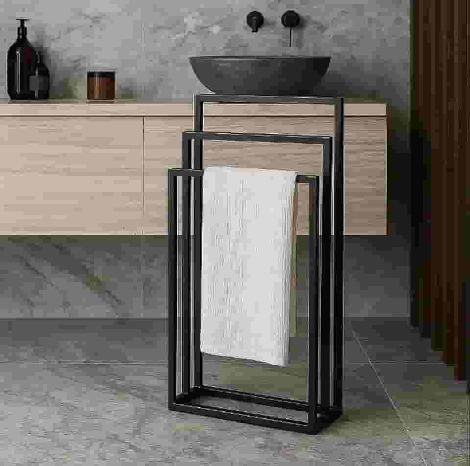 Toalheiro de Chão em Aço, 3 Níveis, 75x50cm, Preto