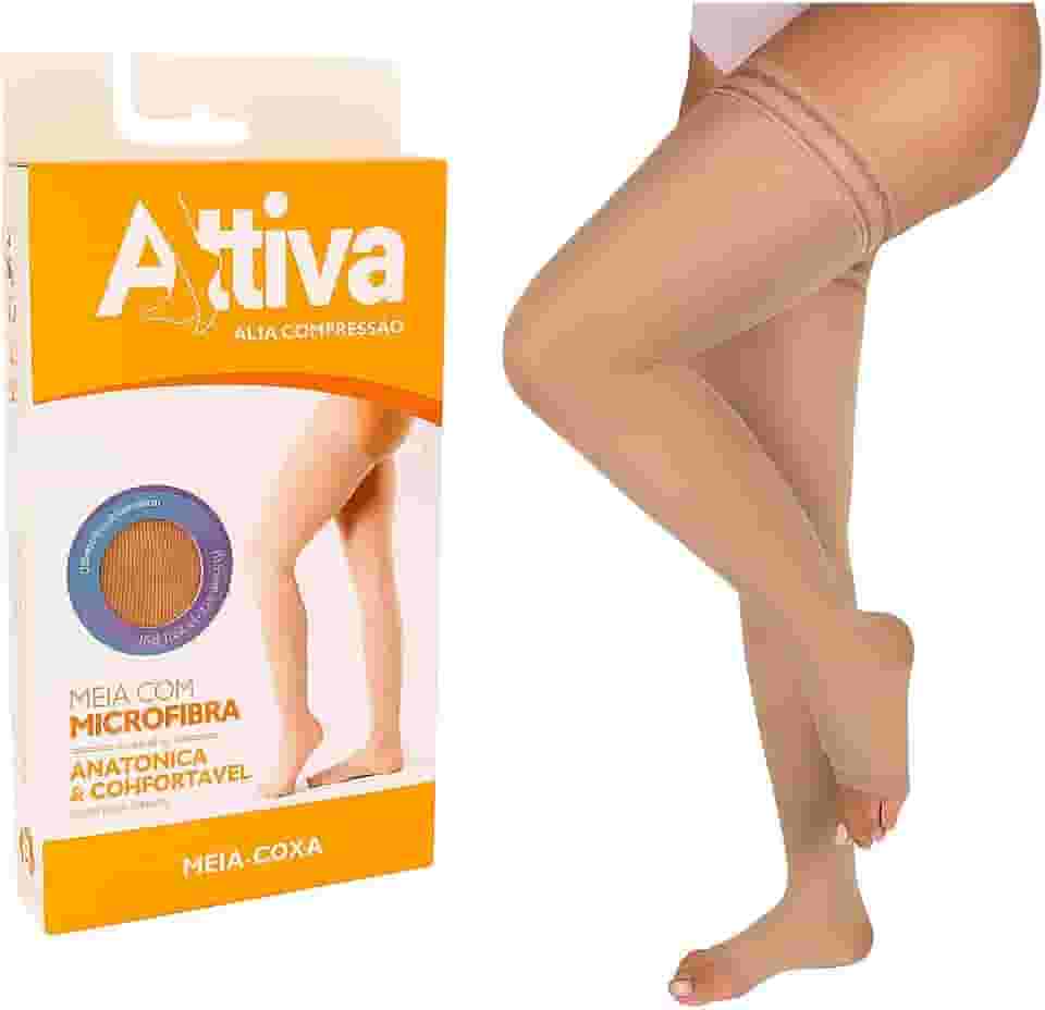 Meia Coxa Elástica Alta Compressão 20-30 mmHg Attiva Confortável e Resistente para Varizes e Bem-Estar